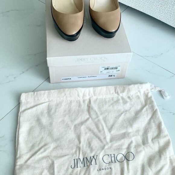 Jimmy Choo Nude/Black Sepia Platform Pumps - Picture 3 of 13